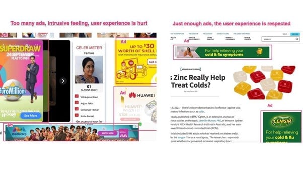 Captura de una web con esceso de banners y otra con un número correcto de banners