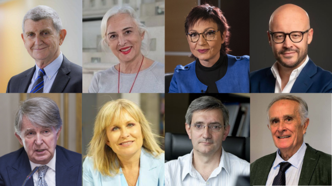 arr., de izq. a der. José Manuel Pérez Tornero, Mariola Cubells, Anna Bosch, Ignacio Sacaluga. deb., de izq. a der. Ricardo Vaca, María Rey, Miguel Ángel Idígoras y Eduardo Olano